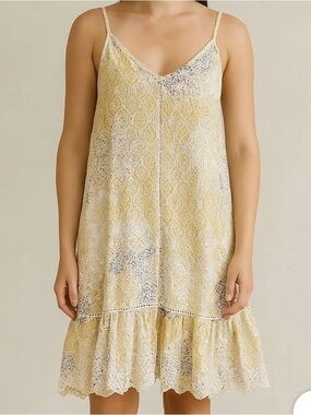 Rachel Zoe Yellow Cream Lace Midi Dress